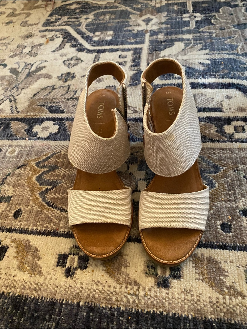 TOMS Natural Canvas Open-Toe Wedge Sandals